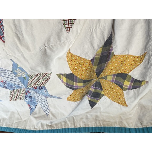 Vintage Hand-Stitched Lemoyne Star Summer Quilt Coverlet 8 Point  73" X 67" - Picture 14 of 16